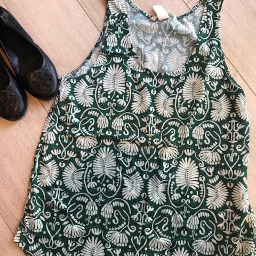 H&M Conscious Green & White Geometric Floral Tank